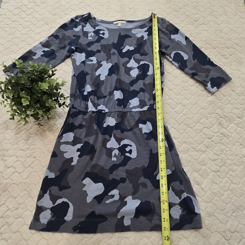 Banana Republic Blue Camo 3/4 Sleeve Cotton Mini Dress, Size S - Picture 4 of 9